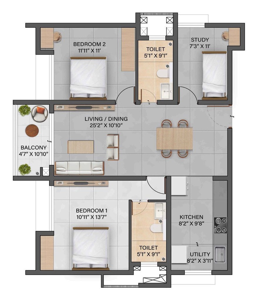 2.5 BHK floor plan