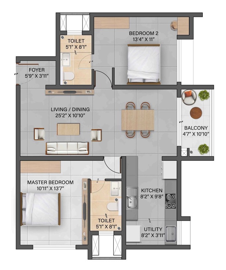 2 BHK floor plan