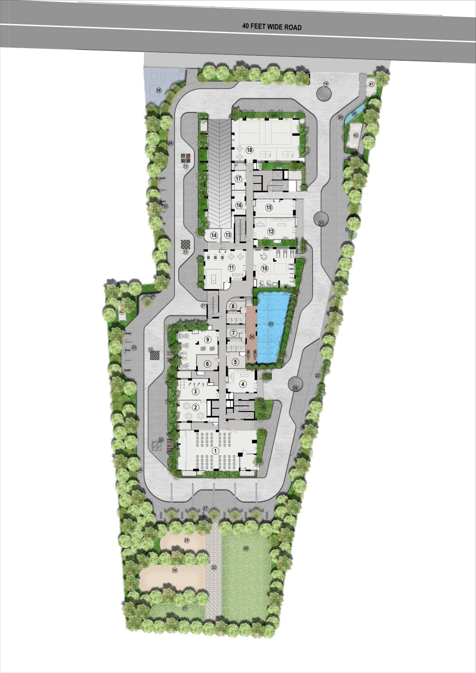 Key amenities and facilities plan, numbered