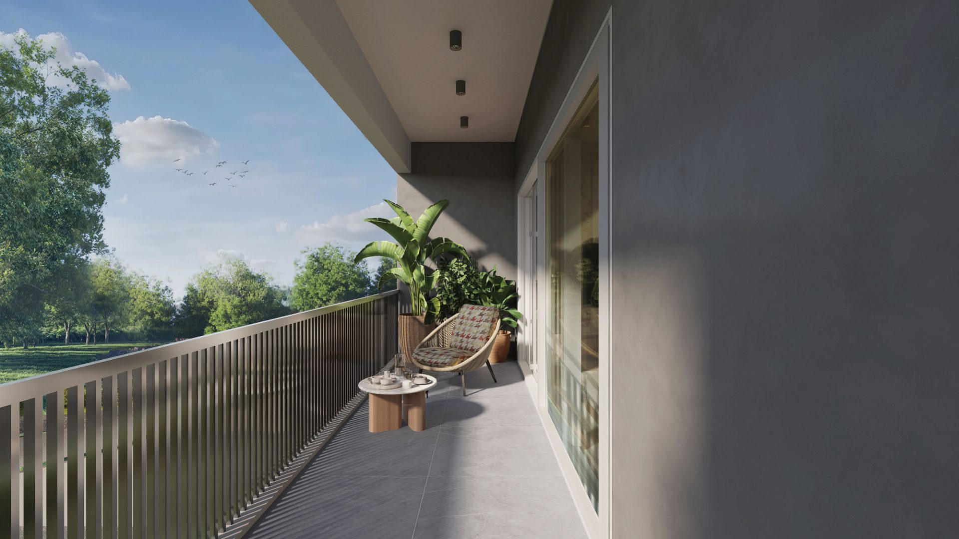 Balcony render with greenery view