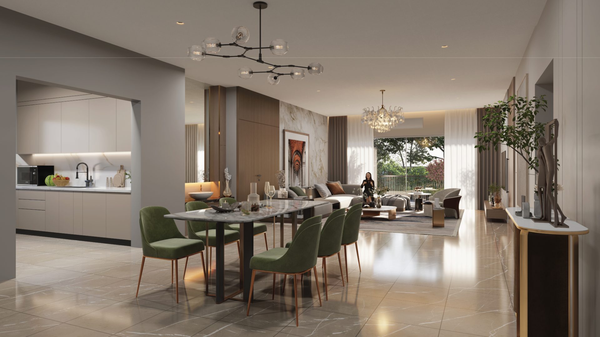 Living and dining interior render